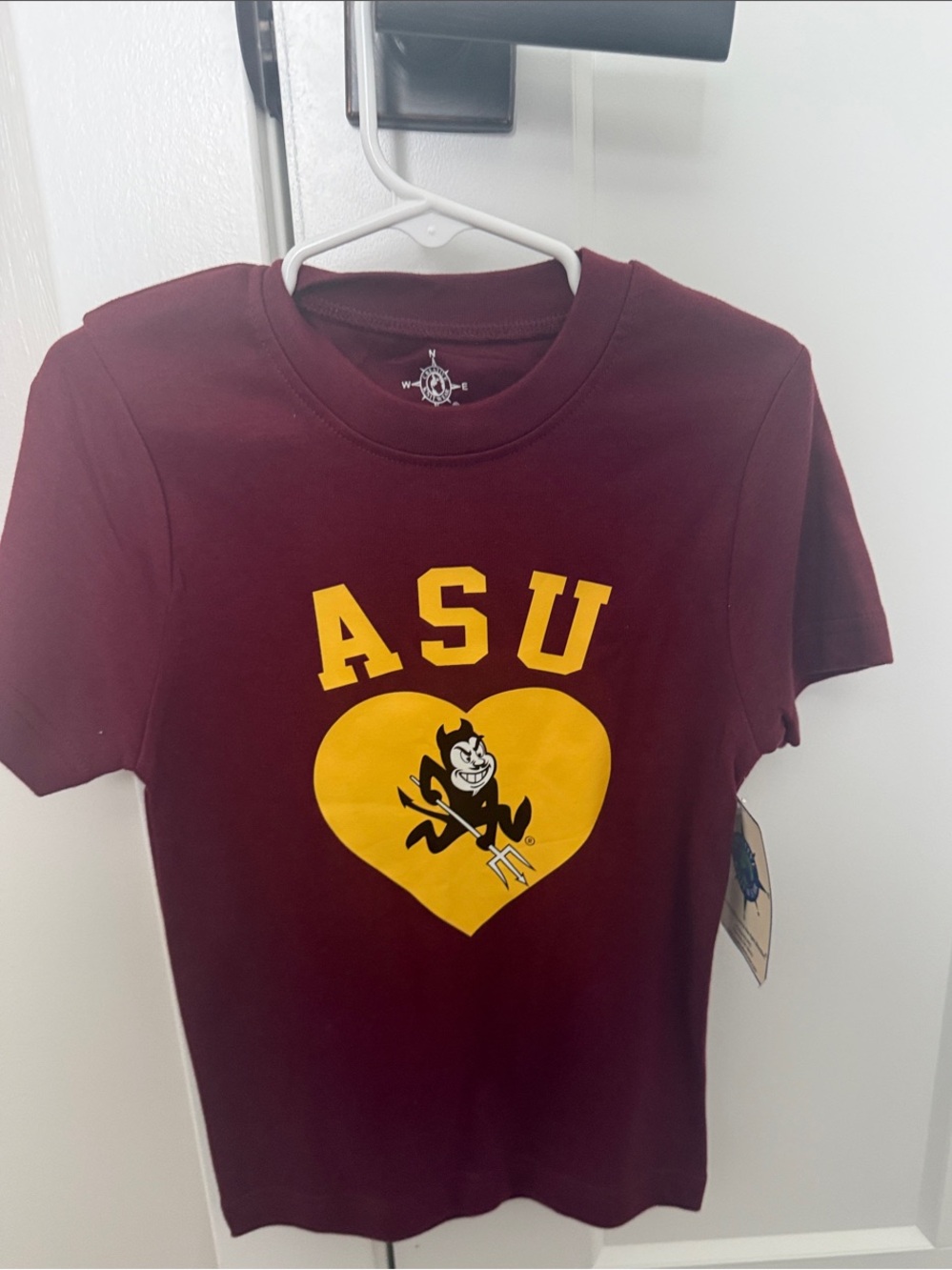 Arizona State University Maroon Tee with Yellow ASU Heart Graphic